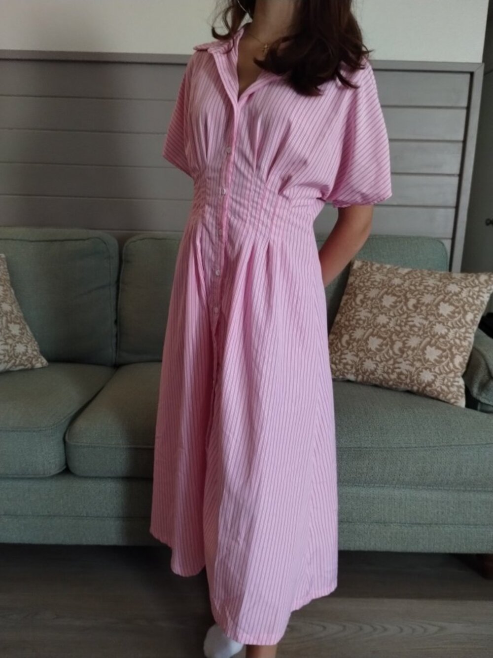 Unmarked midi pink stripe dress, like new, small